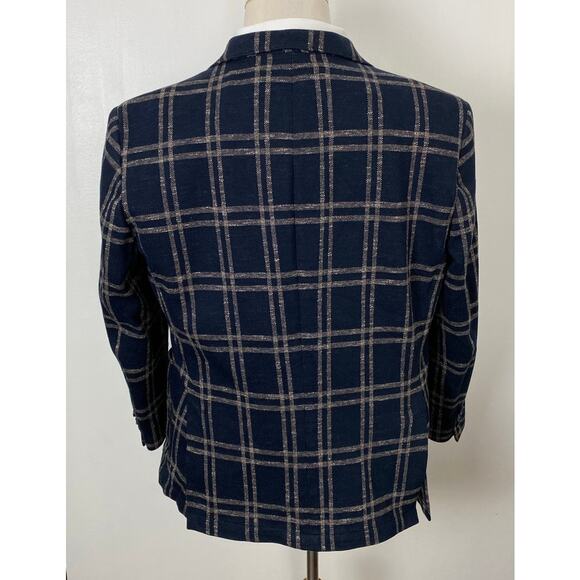Men Nordstrom 2-button cotton linen plaid unstructured blazer sport coat, XL - Picture 4 of 6